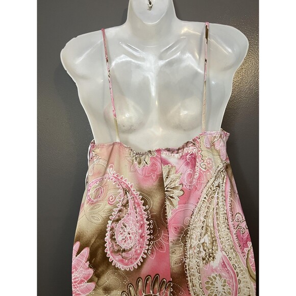 MKM Designs Dress Womens 1X Pink Brown Paisley Spaghetti Strap Bow Made USA - Picture 8 of 12
